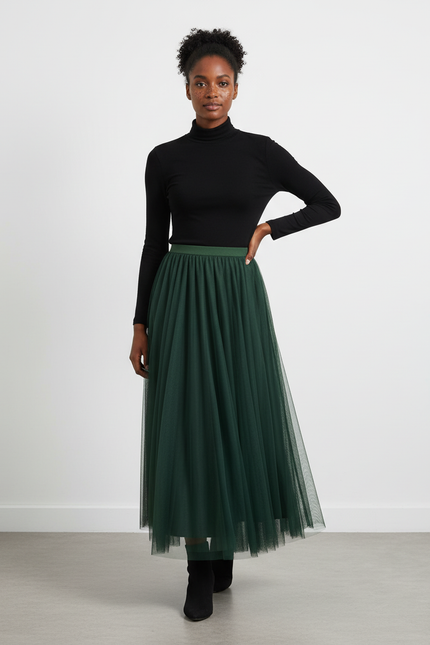 Jupe Longue Vert Foncé Fluide Élégante