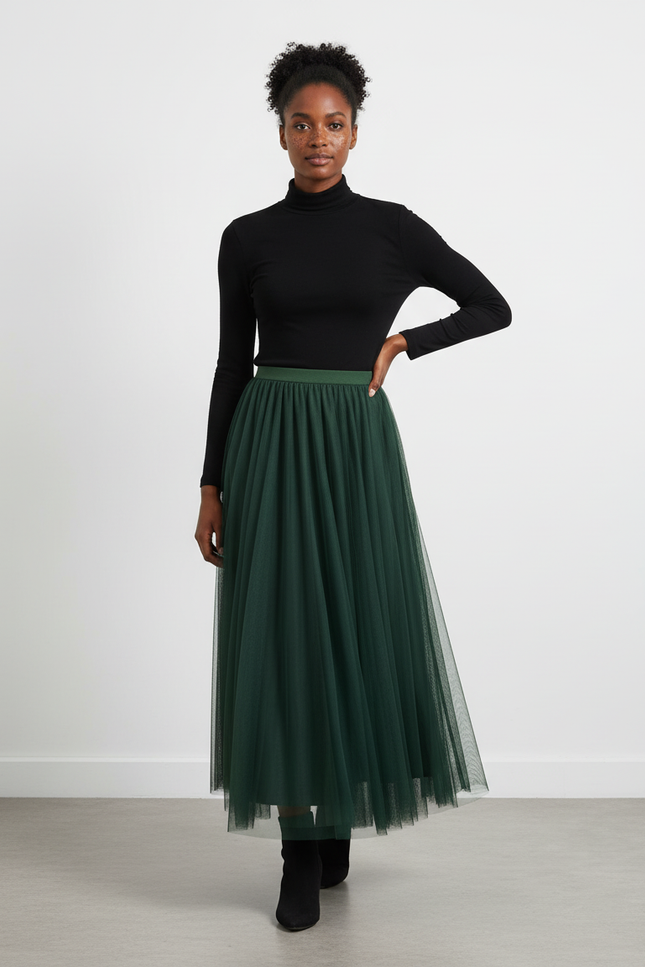 Jupe Longue Vert Foncé Fluide Élégante