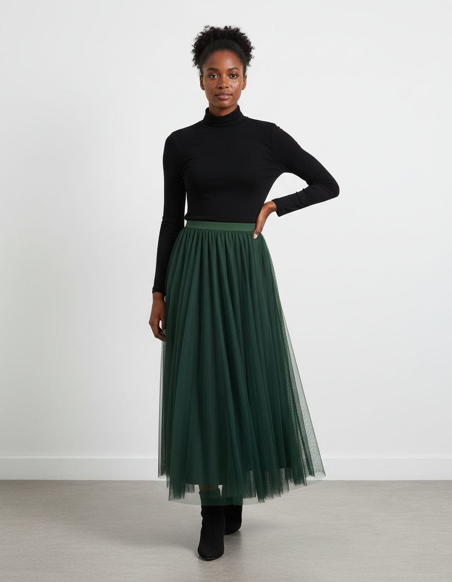 Jupe Longue Vert Foncé Fluide Élégante