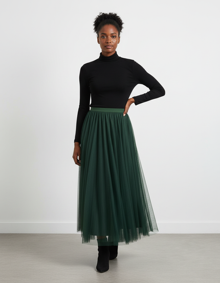 Jupe Longue Vert Foncé Fluide Élégante