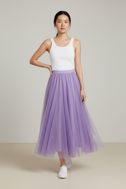 Jupe Longue Tulle Violette Fluide Femme