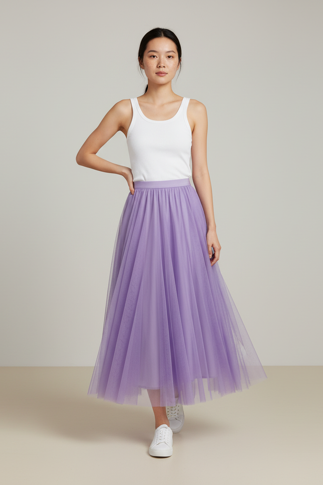 Jupe Longue Tulle Violette Fluide Femme