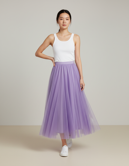 Jupe Longue Tulle Violette Fluide Femme