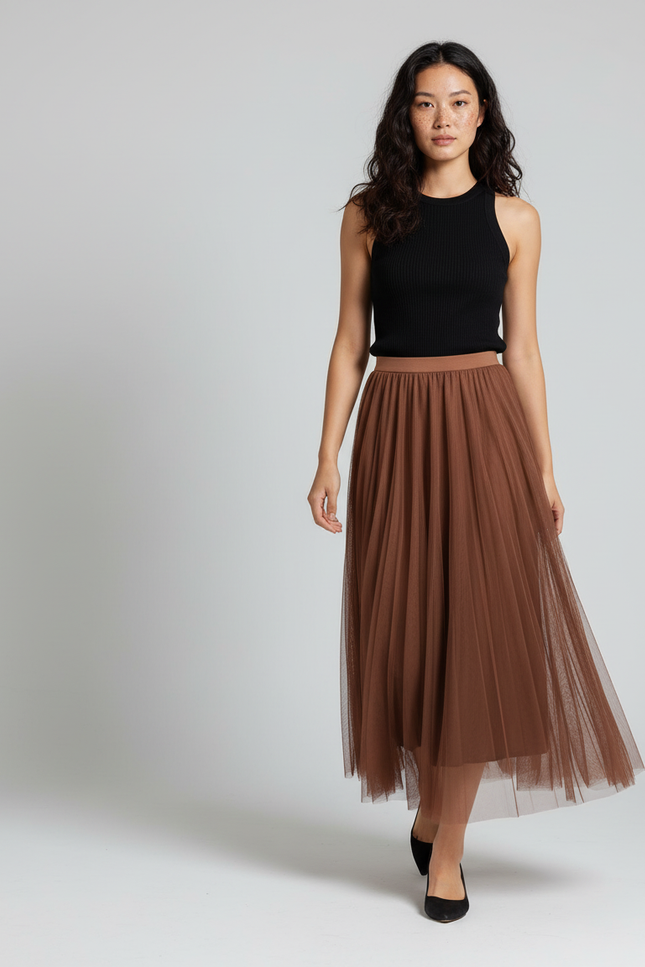 Jupe Longue Chiffon Plissée Fluide