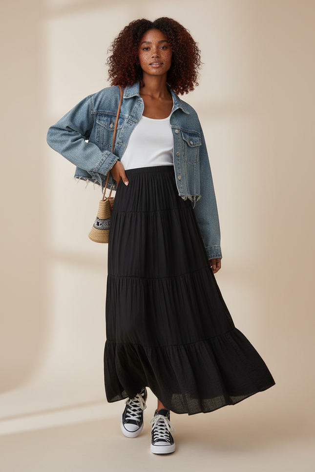 Jupe Longue Crepe De Coton