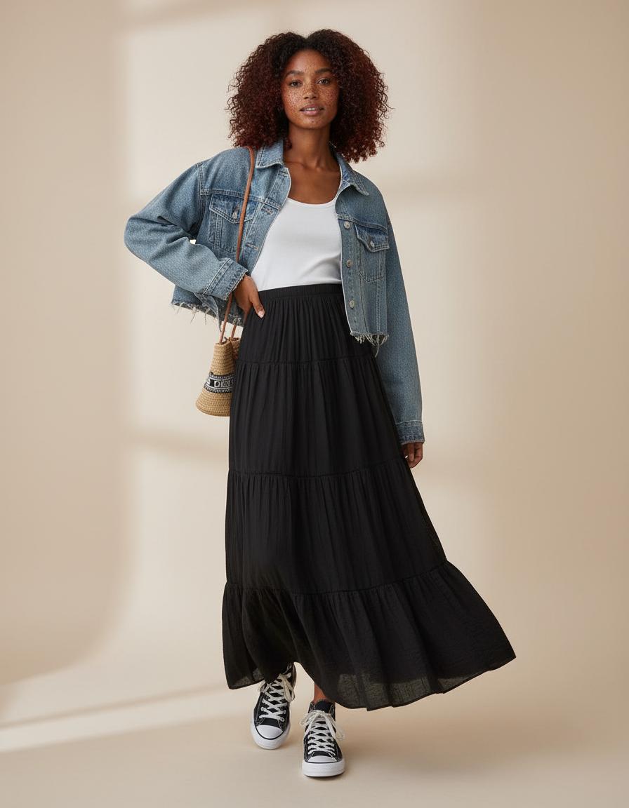 Jupe Longue Crepe De Coton