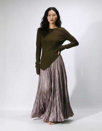 Jupe Longue Taupe Plissée Fluide