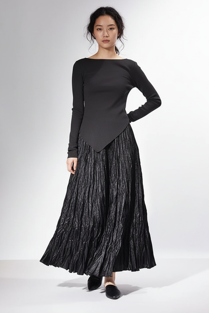 Jupe Longue Noire Plissée Fluide Chic