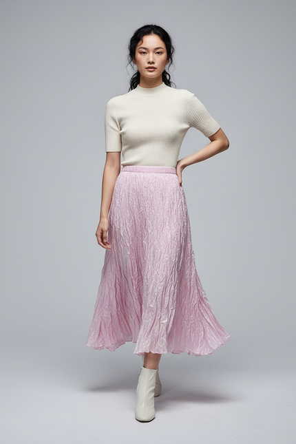 Jupe Longue Rose Plissée Fluide