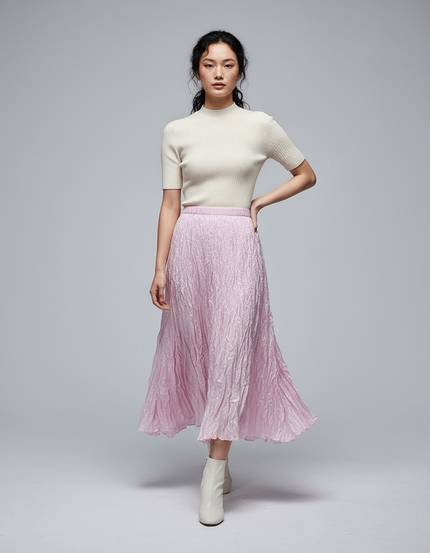 Jupe Longue Rose Plissée Fluide