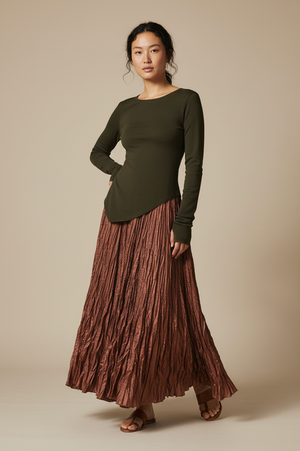 Jupe Longue Marron Froissée Fluide