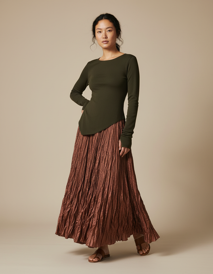 Jupe Longue Marron Froissée Fluide