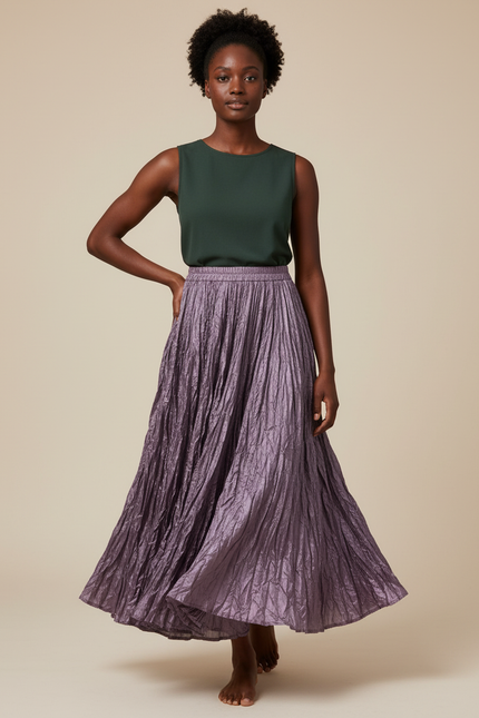 Jupe Longue Violette Plissée Fluide