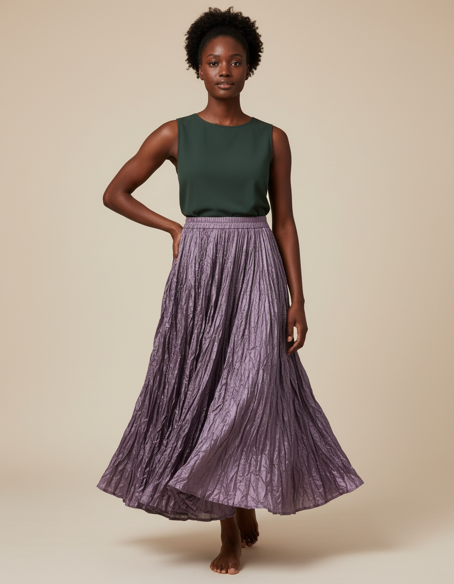 Jupe Longue Violette Plissée Fluide