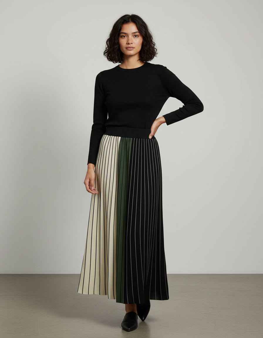 Jupe Plissée Longue Noire Et Blanche