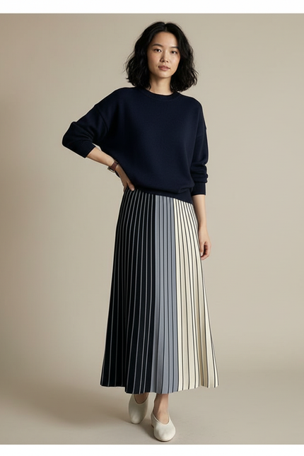 Jupe Longue Rayée Marine