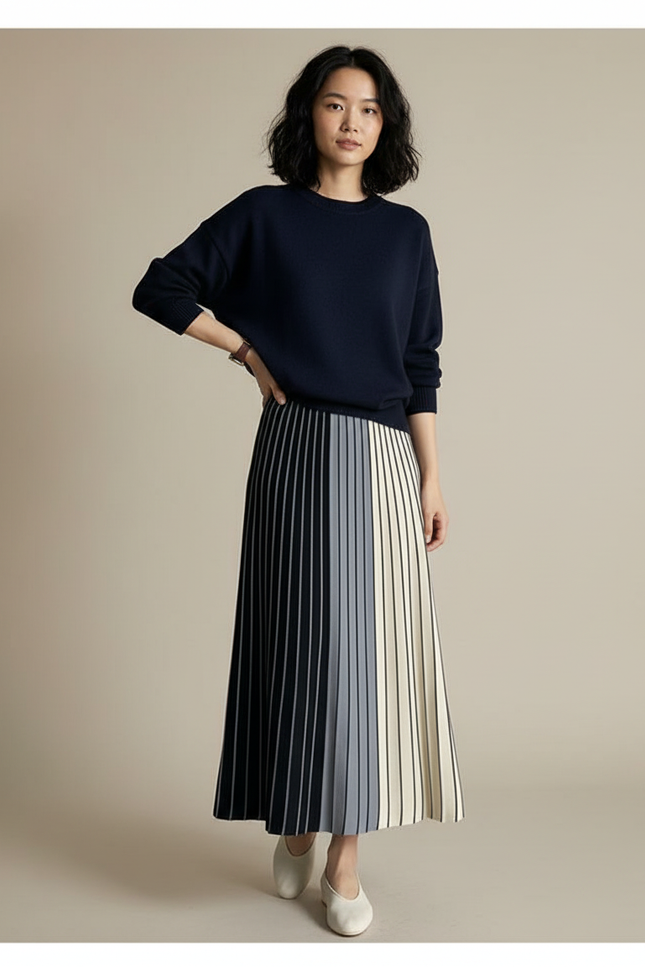 Jupe Longue Rayée Marine