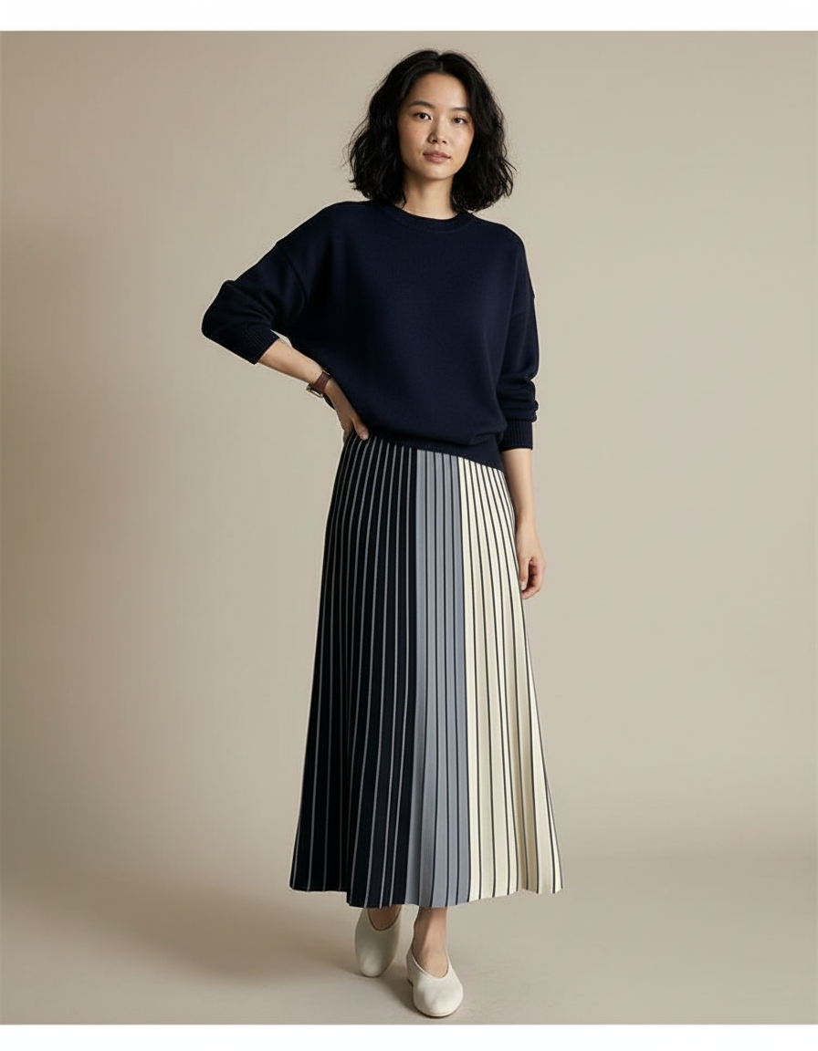 Jupe Longue Rayée Marine