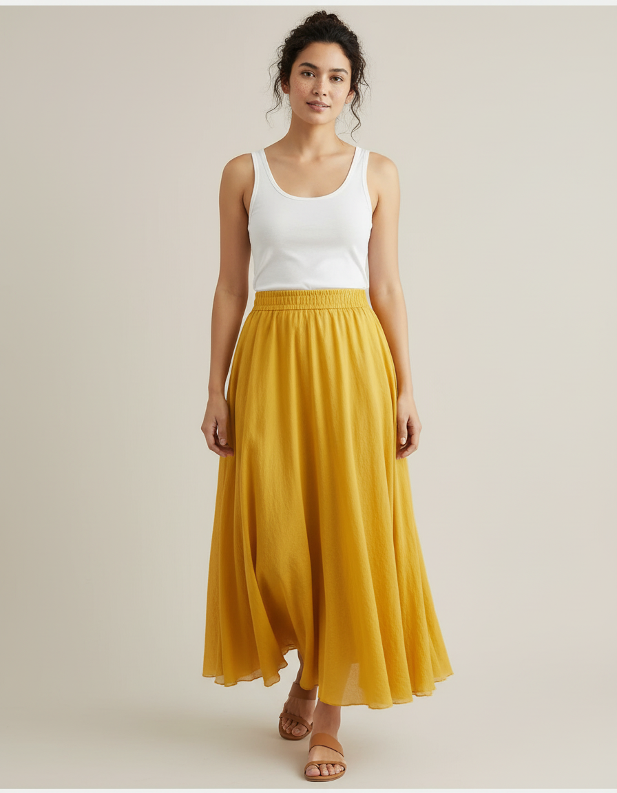 Jupe Longue Moutarde Femme