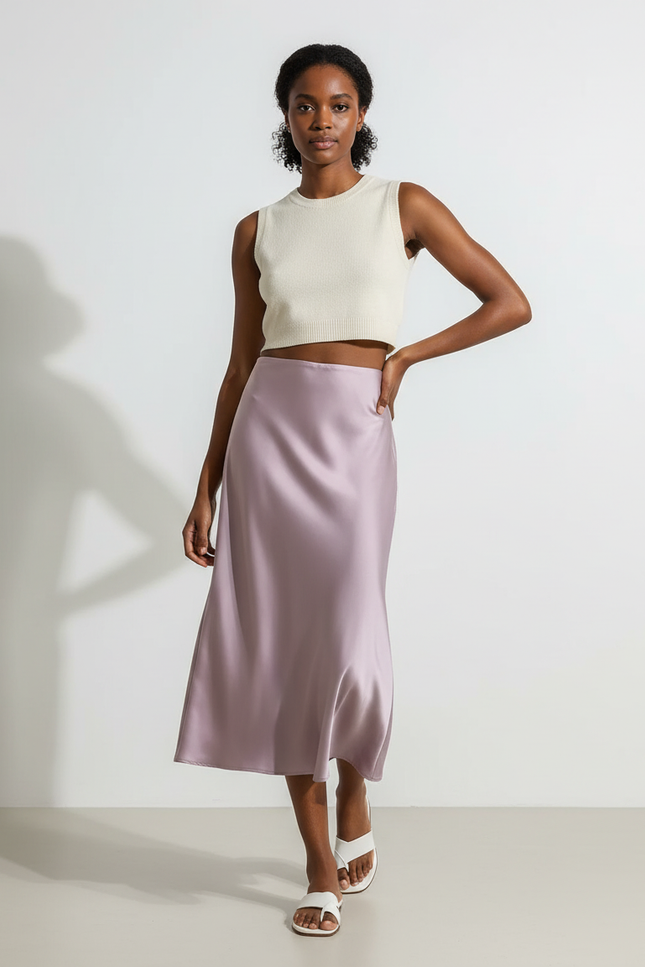 Jupe Longue Satin Lavande Élégante
