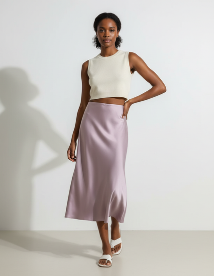 Jupe Longue Satin Lavande Élégante