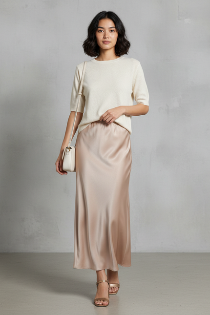 Jupe Longue Satinée Fluide Élégante Mode