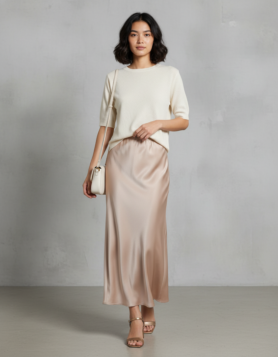 Jupe Longue Satinée Fluide Élégante Mode