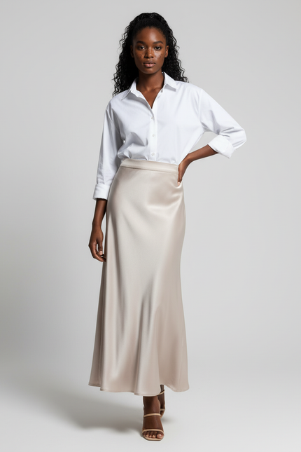 Jupe Longue Satin Fluide Élégante Femme
