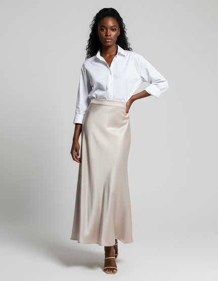 Jupe Longue Satin Fluide Élégante Femme