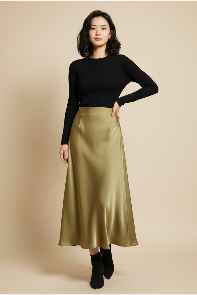 Jupe Longue Satin Fluide Élégante Tenue