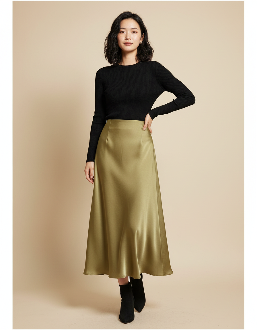 Jupe Longue Satin Fluide Élégante Tenue