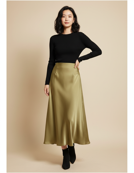 Jupe Longue Satin Fluide Élégante Tenue