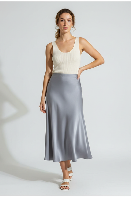 Jupe Longue Satin Grise Fluide