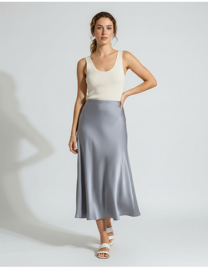 Jupe Longue Satin Grise Fluide