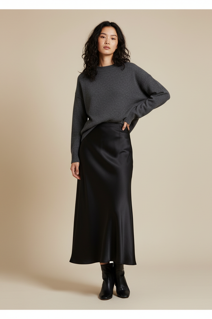 Jupe Mi-Longue Noire Fluide