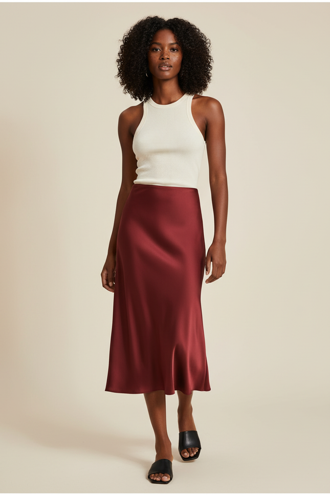 Jupe Longue Bordeaux Satinée Élégante