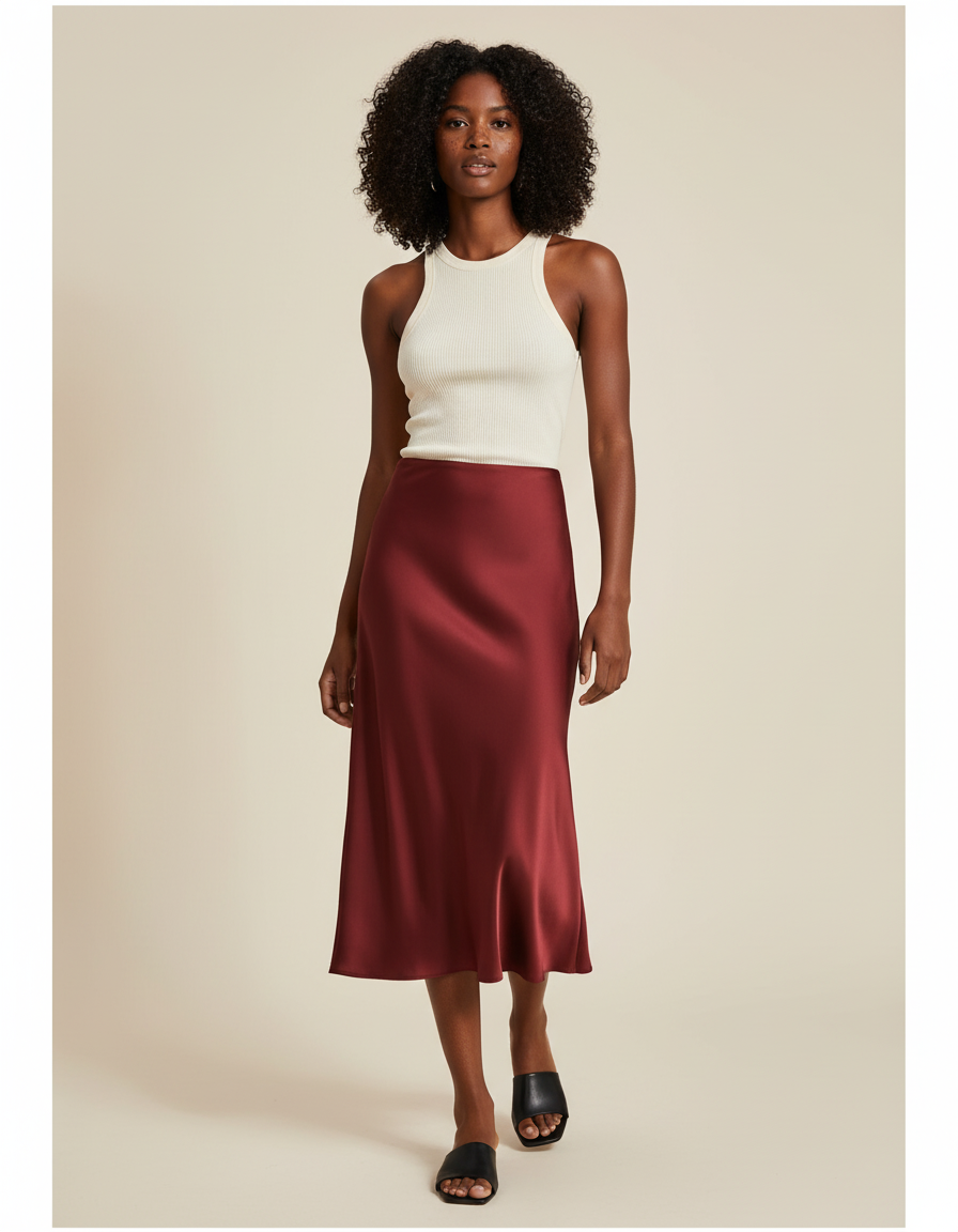 Jupe Longue Bordeaux Satinée Élégante