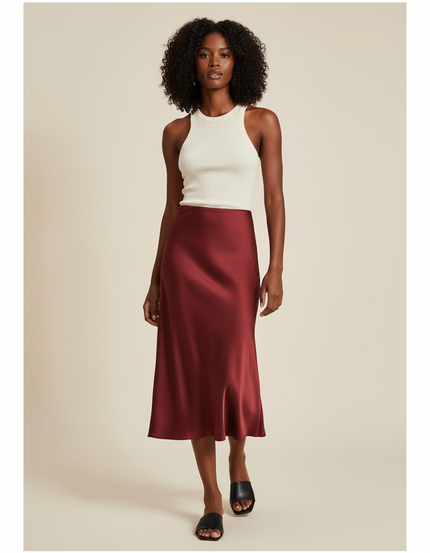 Jupe Longue Bordeaux Satinée Élégante