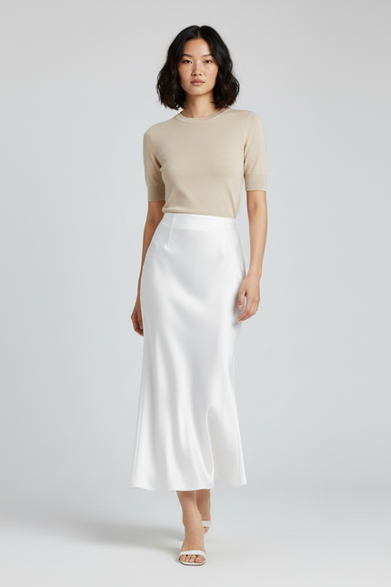 Jupe Longue Satin Blanc Élégante