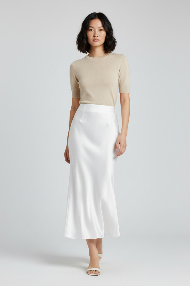 Jupe Longue Satin Blanc Élégante