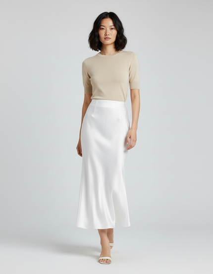 Jupe Longue Satin Blanc Élégante