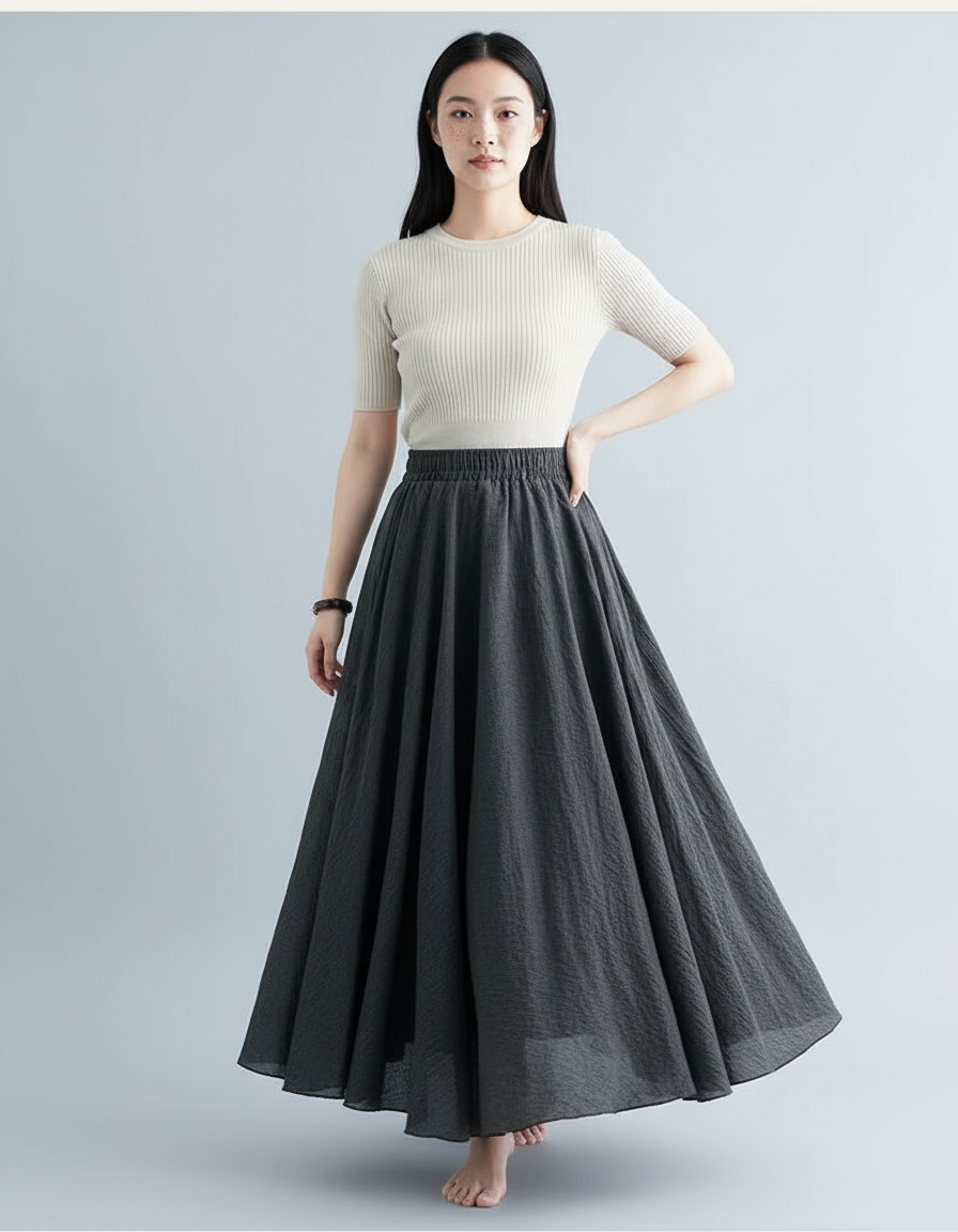 Jupe Longue Coton Gris