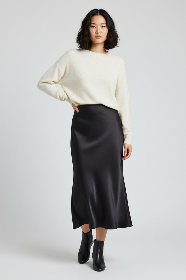 Jupe Noire Femme Mi-Longue