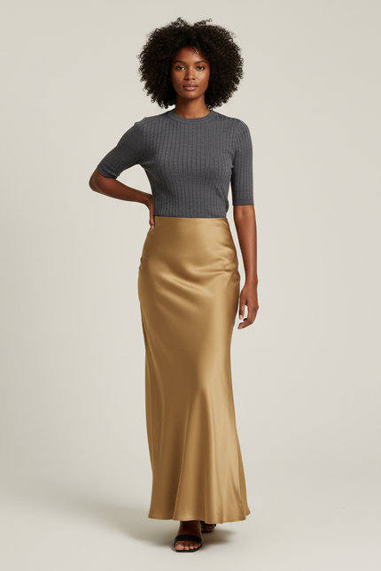 Jupe Longue Dorée Satinée Élégante