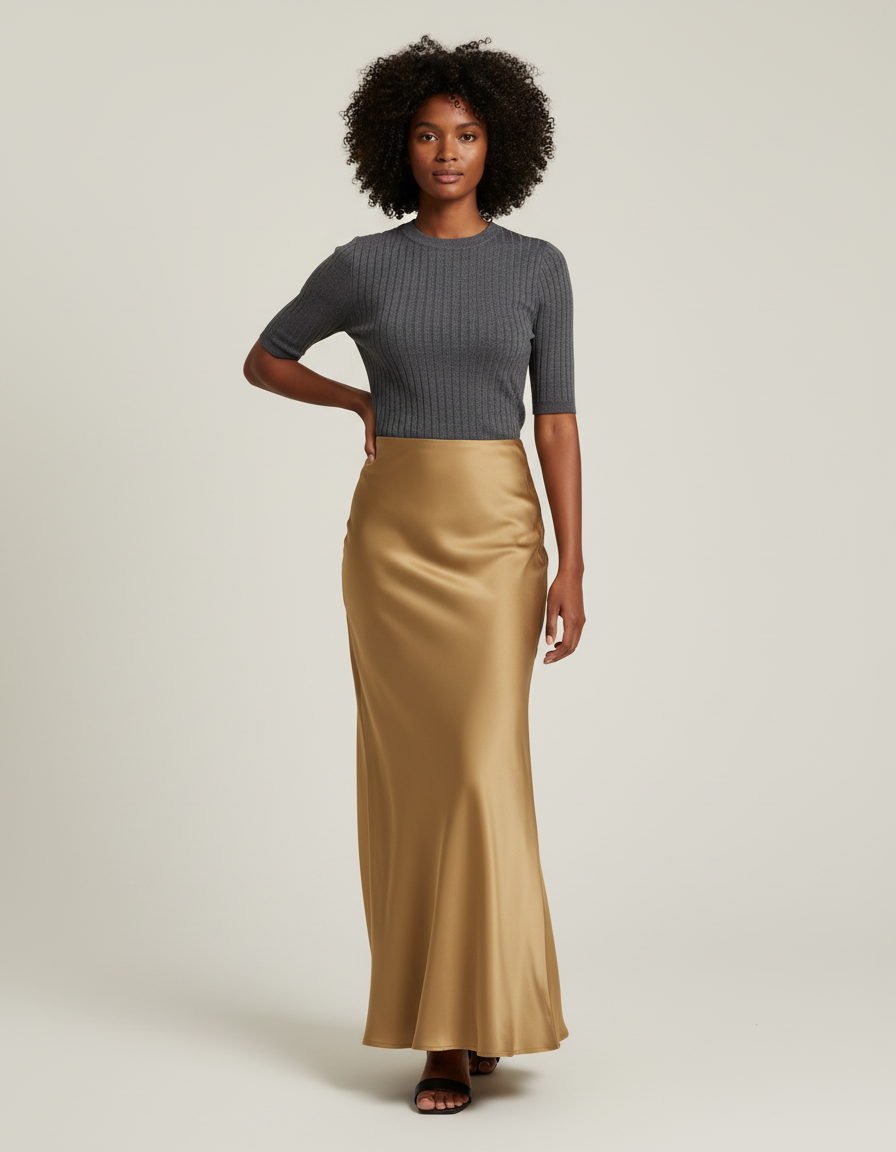 Jupe Longue Dorée Satinée Élégante