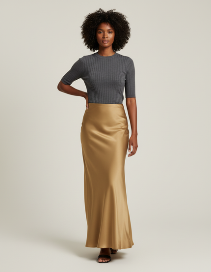 Jupe Longue Dorée Satinée Élégante