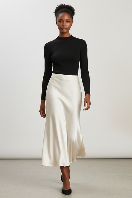 Jupe Longue Écru Satinée Fluide
