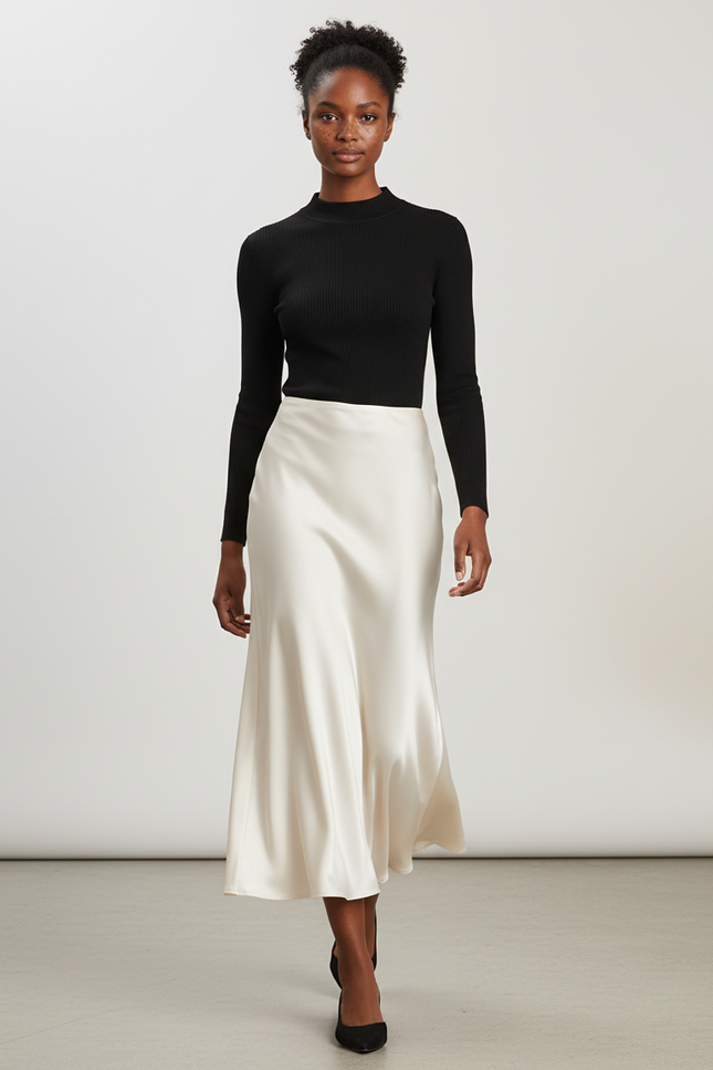 Jupe Longue Écru Satinée Fluide