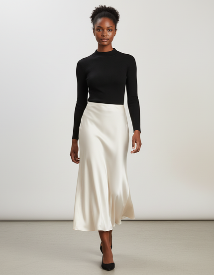 Jupe Longue Écru Satinée Fluide