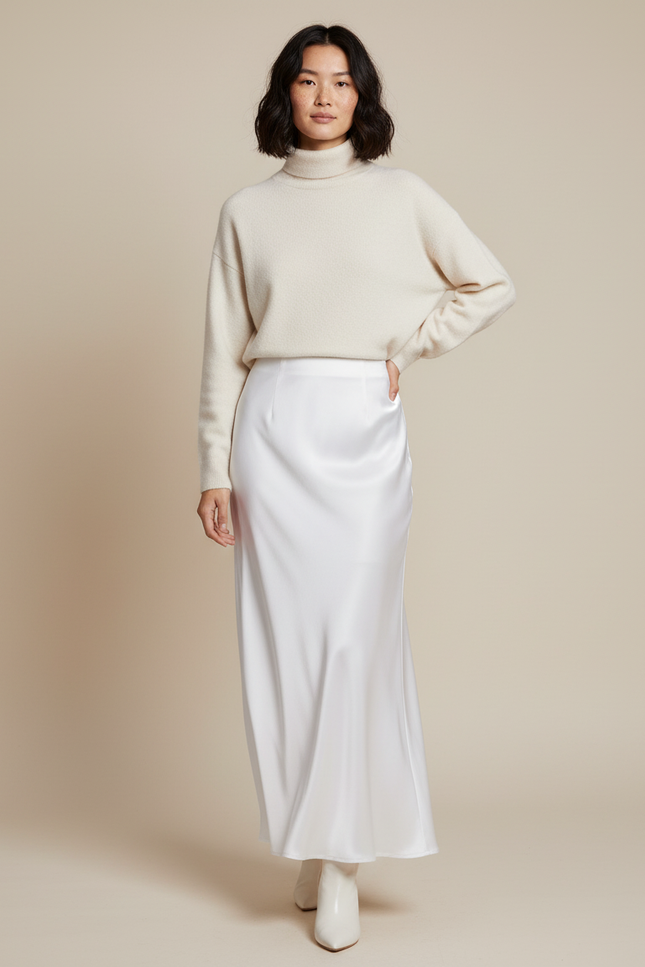Jupe Longue Blanche Satin Élégante